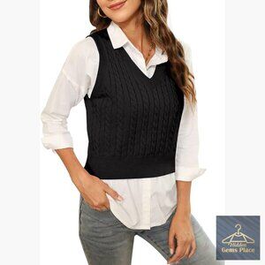 Cropped V-Neck Sweater Vest Argyle Plaid Preppy Sleeveless Pullover